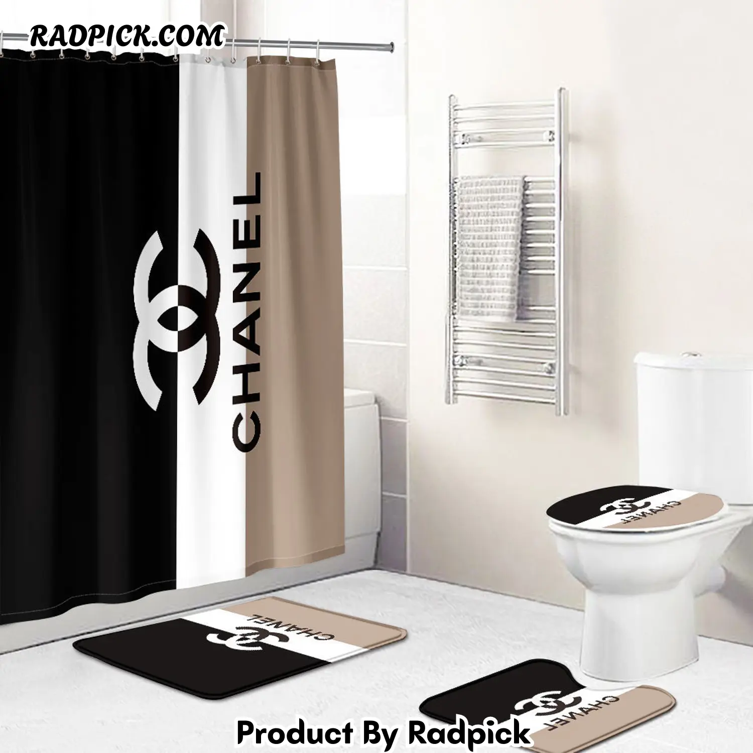 Chanel shower curtain black and white beige luxury bath mat sets shower curtain 15 bathroom set rp3871164.png